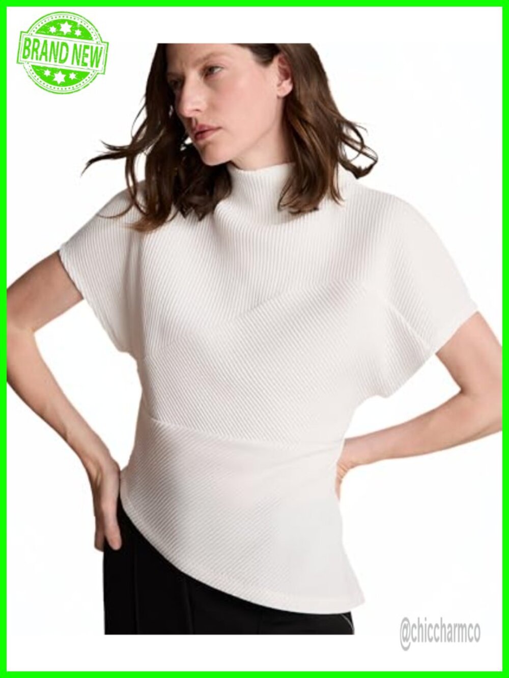 Asymmetric Mock Neck Short Sleeve Tee Wrinkle Resistant Work Top